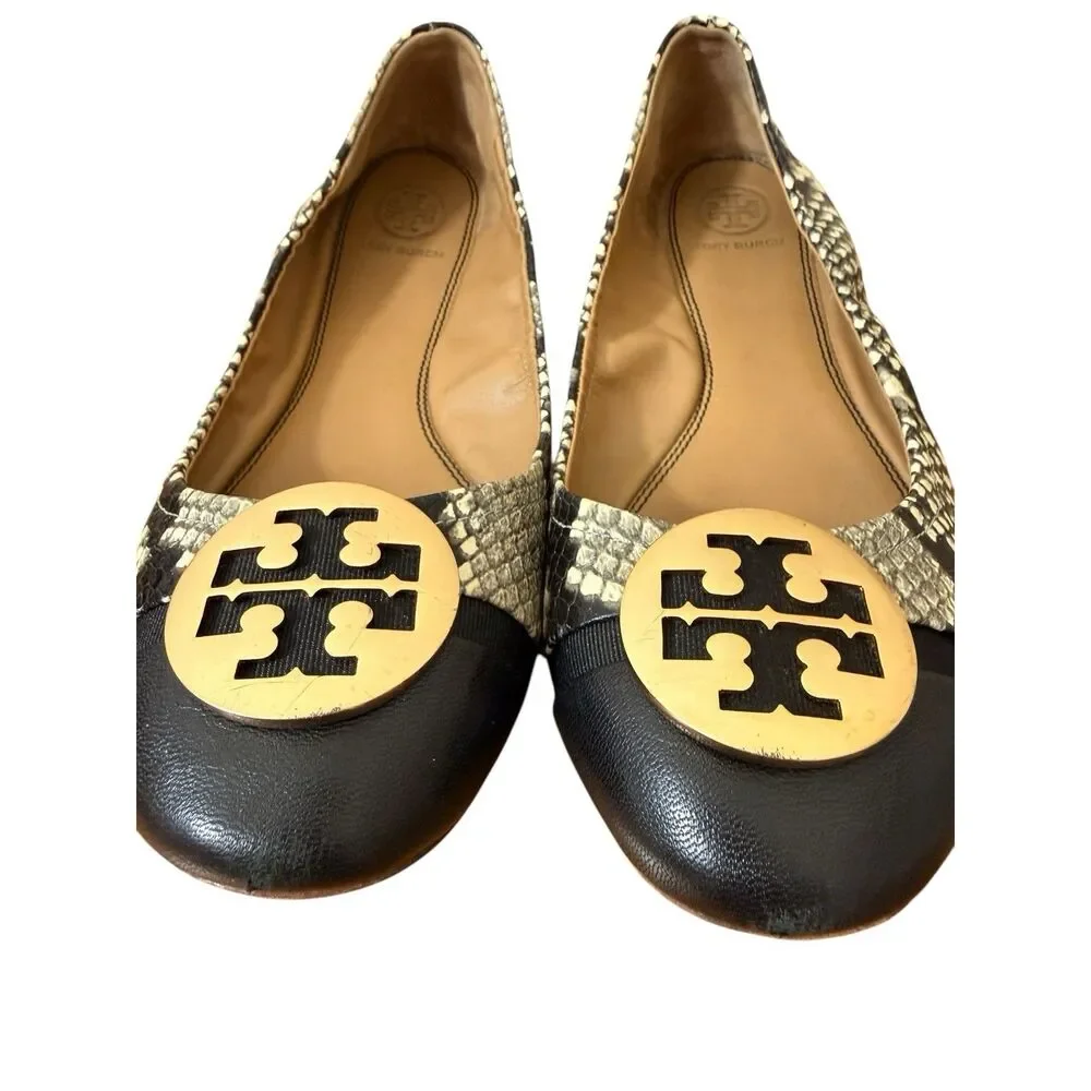 Tory Burch Ballet Flats Womens Sz 8 Cap Toe Minnie Snake Skin Print